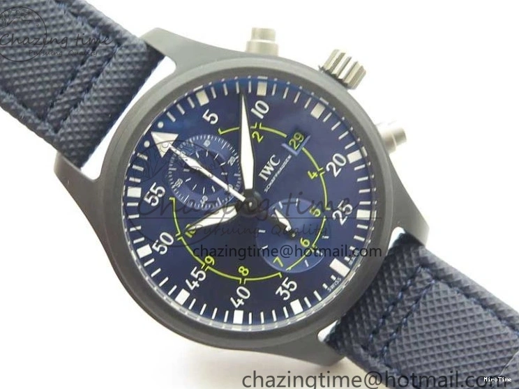 MIROTIME 0304 Reliable Pilot Chrono Blue Angels Black Ceramic ZF Best Edition on Blue Leather Strap A 7088